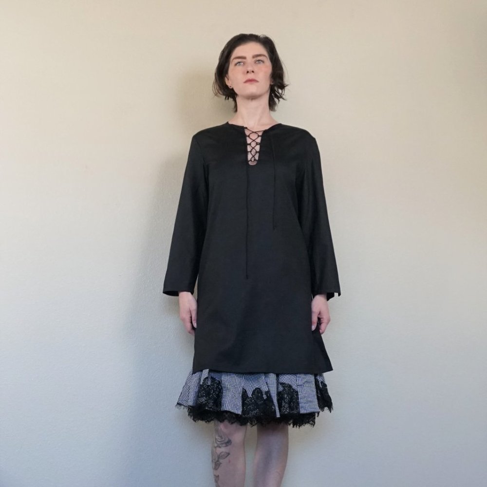 Bebe Black & White Checkered Skirt with Lace Trim - Picture 6 of 8
